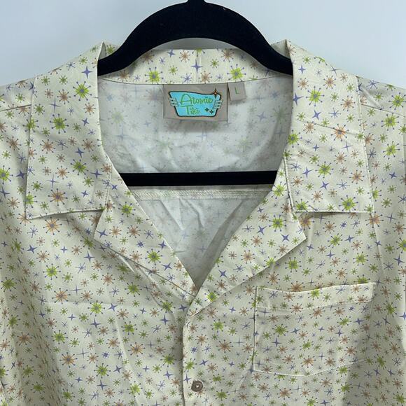 Atomic Tiki mod retro printed short sleeve button down shirt sz L - Picture 2 of 7